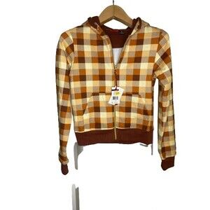 Red Fox Hoodie Girls Medium Brown Plaid Full Zip Long Sleeves Plaid NEW